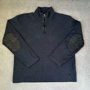 Nautica Mens 1/4 Zip Sweatshirt Elbow Patches Cotton Charcoal Grey Size XL